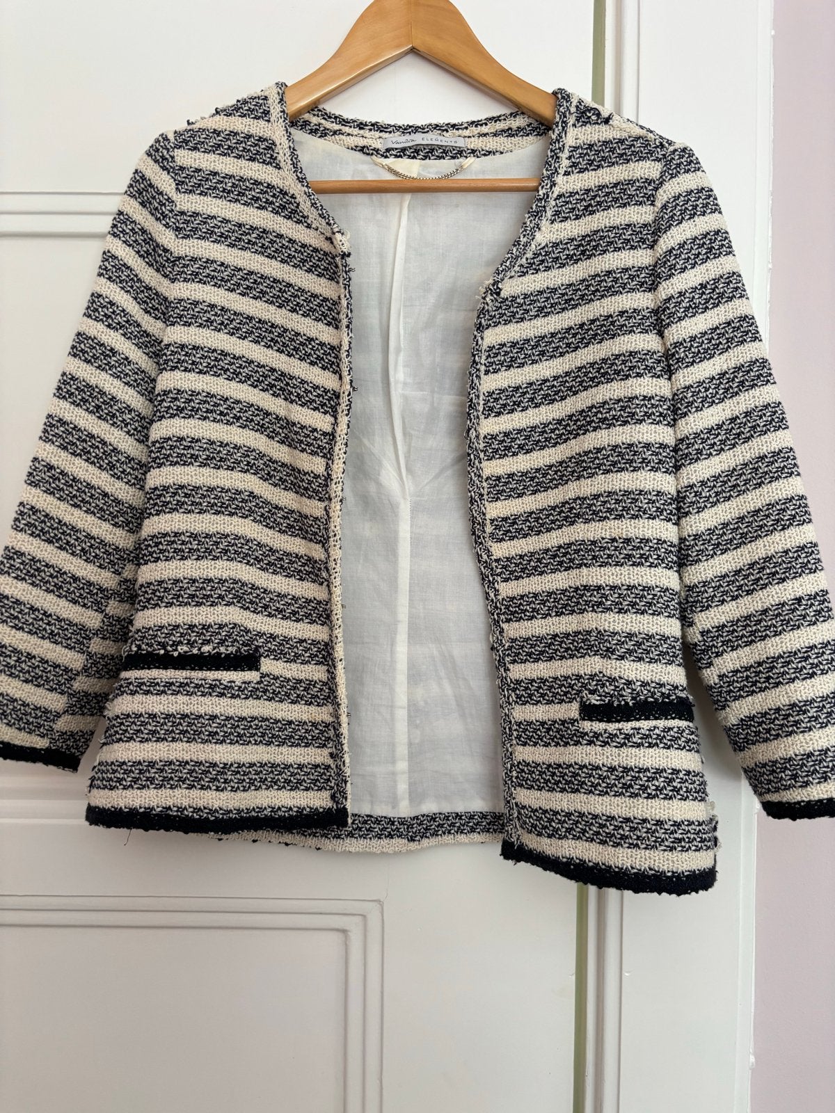Vanilia Jasje Donkerblauw Roomwit Maat 36, Blauw, Ophalen of Verzenden, Jasje, Maat 36 (S)