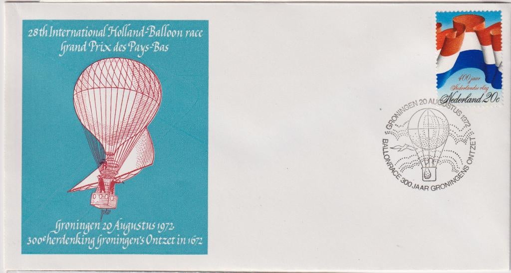 Nederland 1972 Groningen Ontzet Herdenking Luchtballon race, Postzegels en Munten, Brieven en Enveloppen | Nederland, Verzenden