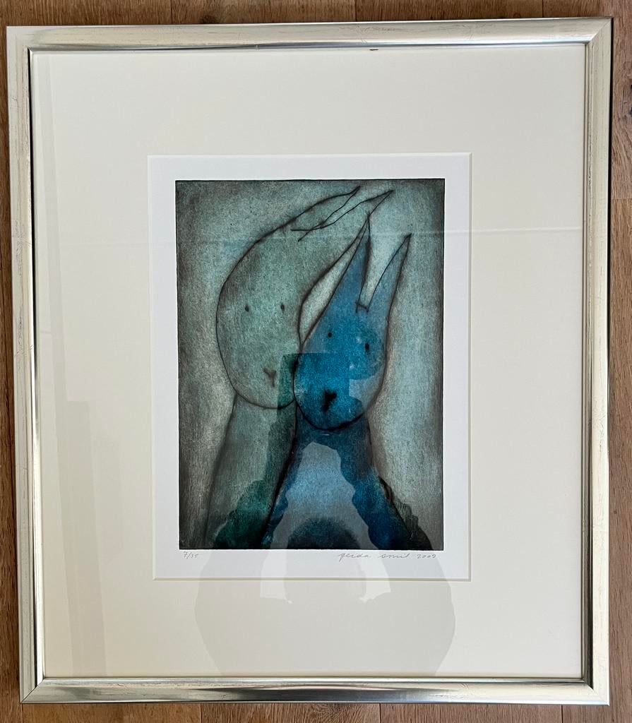 Ets "Twee haasjes" Gerda Smit 2002 (nr. 7/35), Antiek en Kunst, 2000 tot heden, Dagelijks leven, Ets, 50 cm