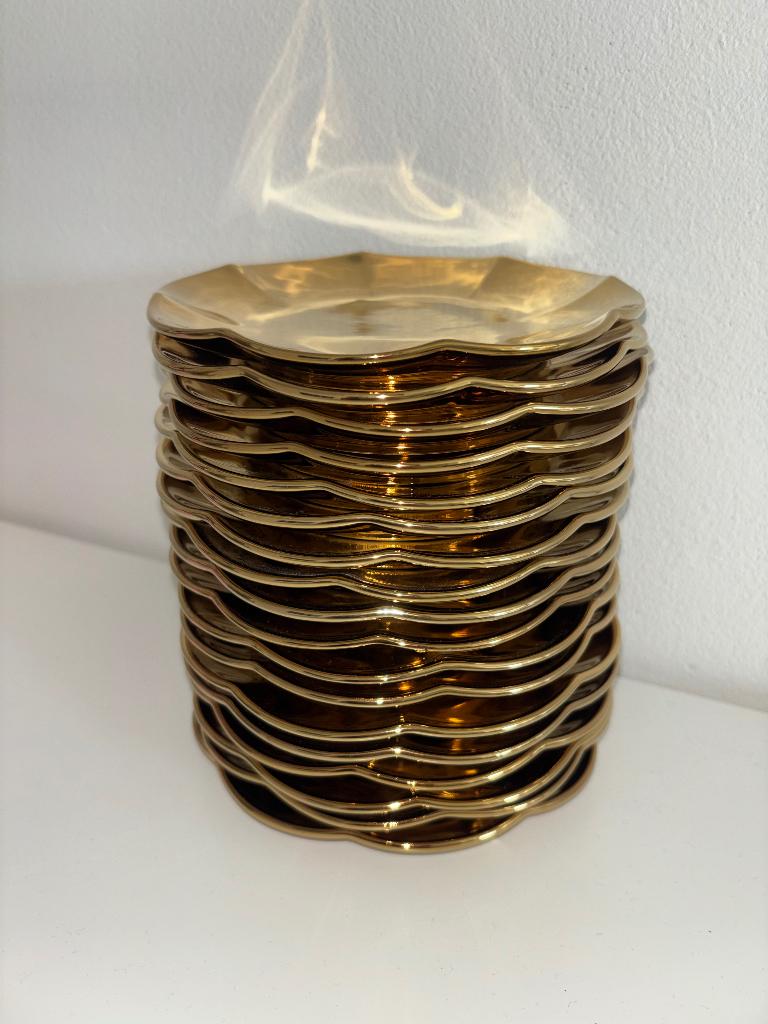 18 x Gebaksbordje goud - keramiek  Xenos - ø15.5x2 cm, Ophalen, Keramiek, Zo goed als nieuw, Bord(en)
