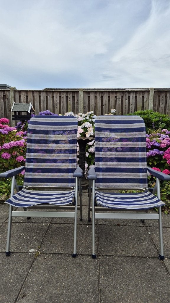 2 lichtgewicht campingstoelen met 2 krukjes, Ophalen, Gebruikt, Campingstoel
