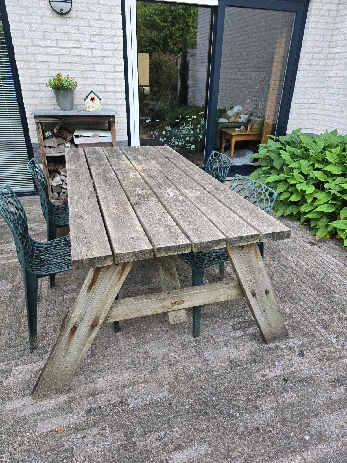 Tuintafel, Ophalen of Verzenden, Gebruikt, Rechthoekig, Hout