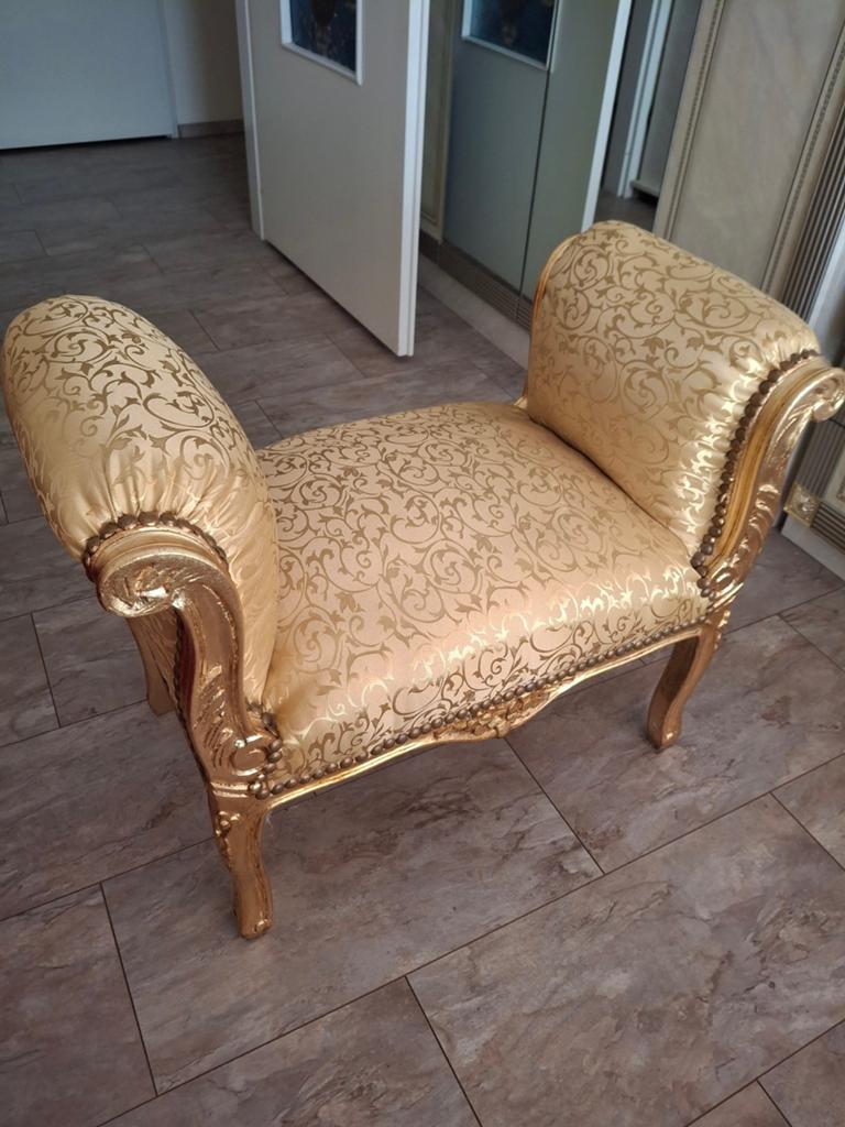 Luxe gouden bankje/poef in barokstijl, Huis en Inrichting, Eenpersoons, Minder dan 75 cm, Zo goed als nieuw, Barok, Klassiek, Glamoureus