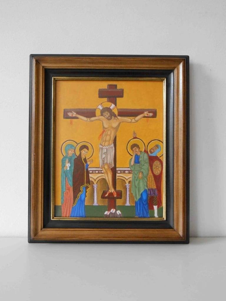 Schilderij – Icoon – Kruisiging, Portret of Personen, Olieverf, Klassiek, Origineel werk