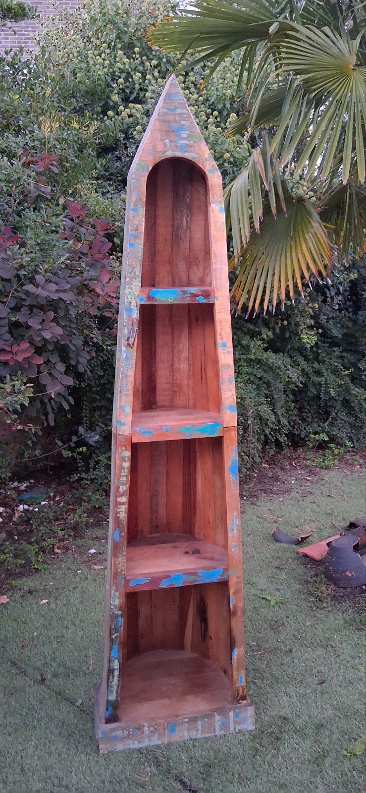 Unieke houten bootvormige kast - Boekenkast/Decoratie, Huis en Inrichting, Met plank(en), Minder dan 50 cm, Gebruikt, 200 cm of meer