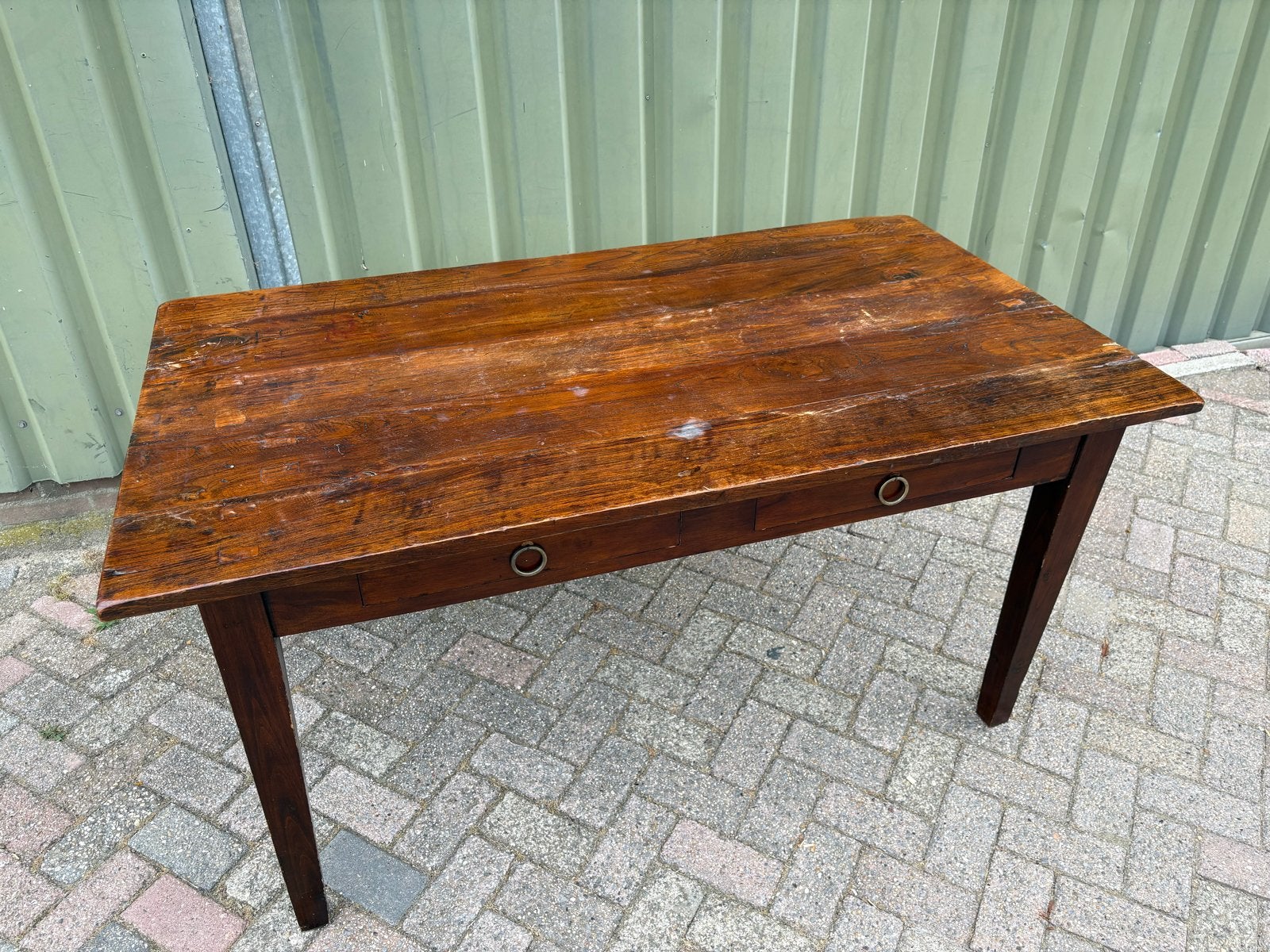 Antieke houten tafel met lades - 90x160x79H, Antiek en Kunst, Ophalen