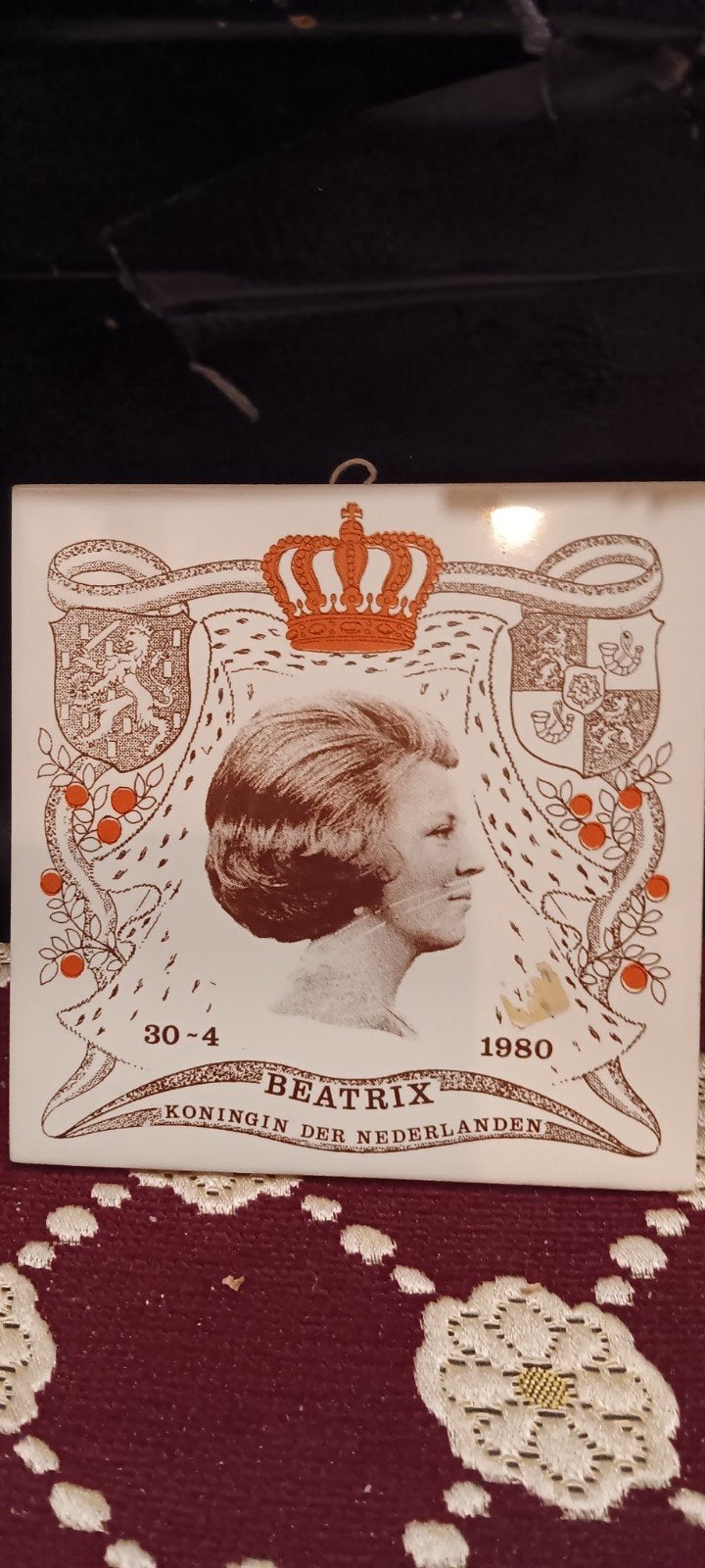 Tegel Beatrix Koningin der Nederlanden 30-4-1980, Antiek en Kunst, Ophalen of Verzenden