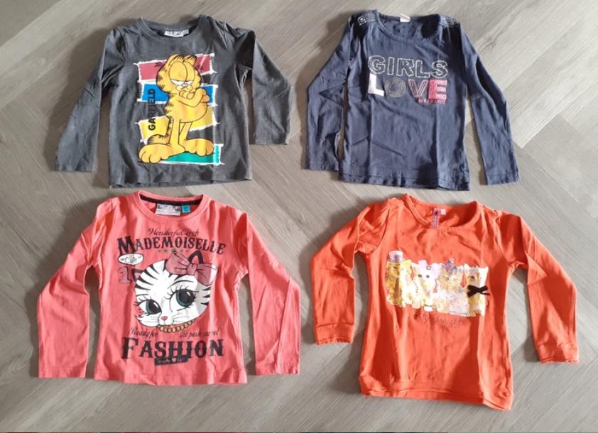 Pakket T-shirts Lange Mouw Katten Poezen 4x, Maat 104, Ophalen of Verzenden, Gebruikt, Meisje, Shirt of Longsleeve