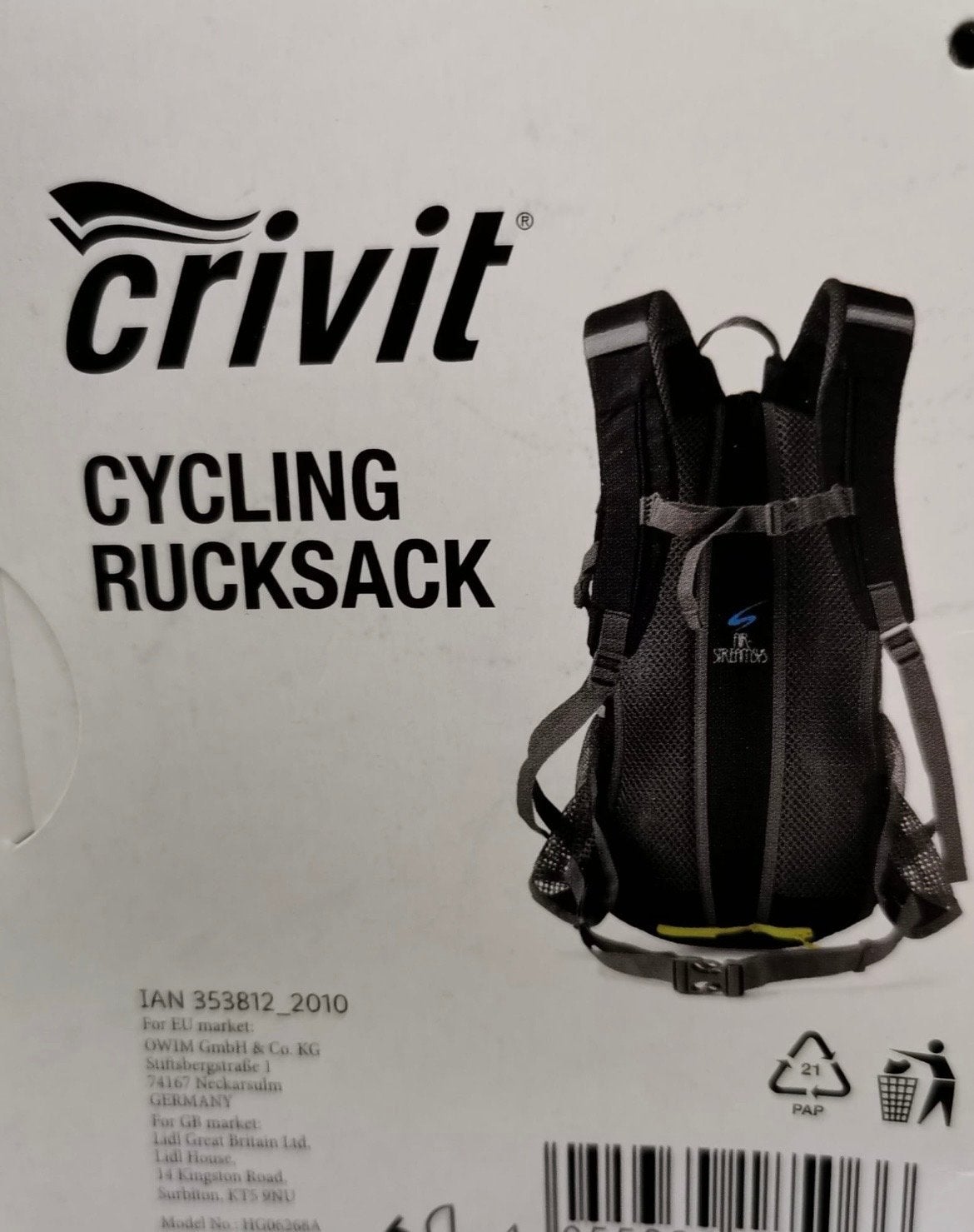 Crivit Fietsrugzak - Nieuw, 48 cm hoog, 30 cm breed, 25 tot 40 cm, Nieuw, Ophalen of Verzenden, Waterdicht