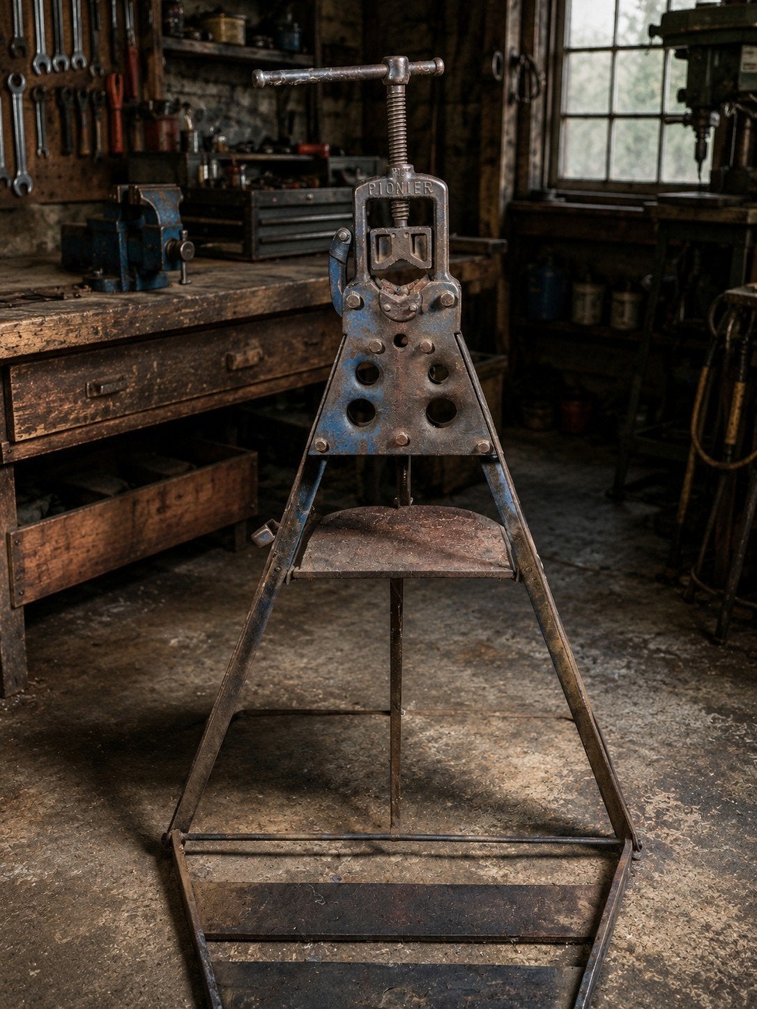 Pionier pijpenklem op driepoot - Vintage gereedschap, Ophalen, Gebruikt, Overige typen, Overige merken