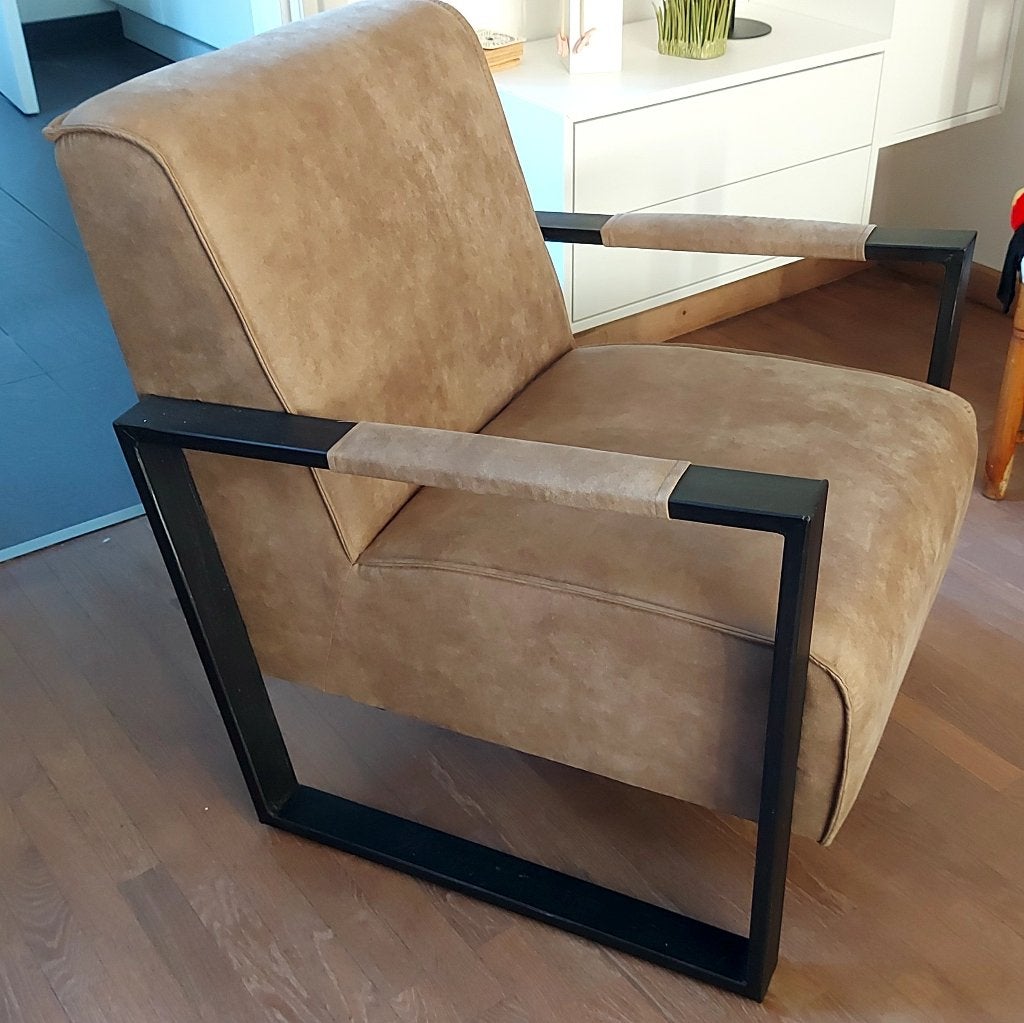 1 of 2 leren fauteuils, Ophalen, Minder dan 75 cm, Vintage, Zo goed als nieuw