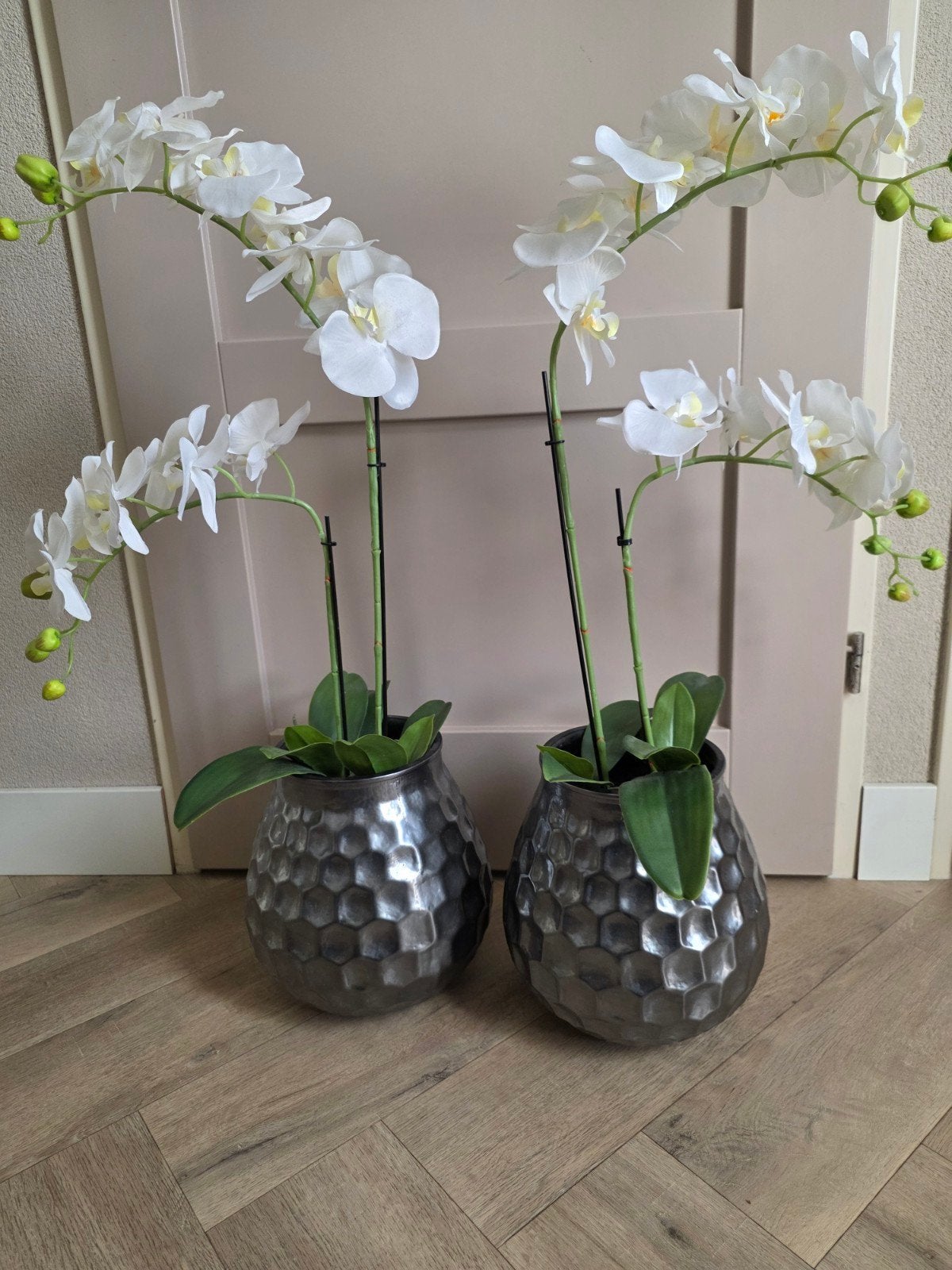 Set van 2 kunst orchideeën in zilverkleurige keramische pot, Ophalen, Binnen, Met pot of vaas, Kunstbloem