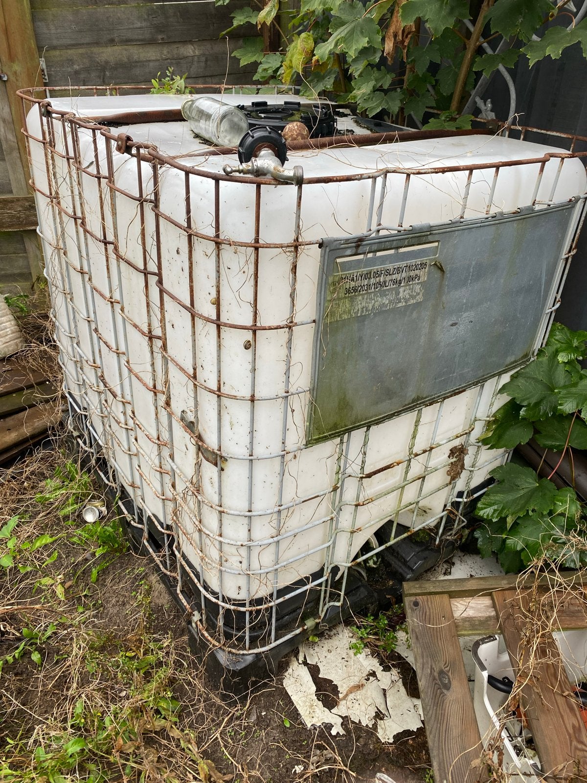 Regenton IBC container 1000L met kraan, Ophalen, Kunststof, Gebruikt, Met kraantje