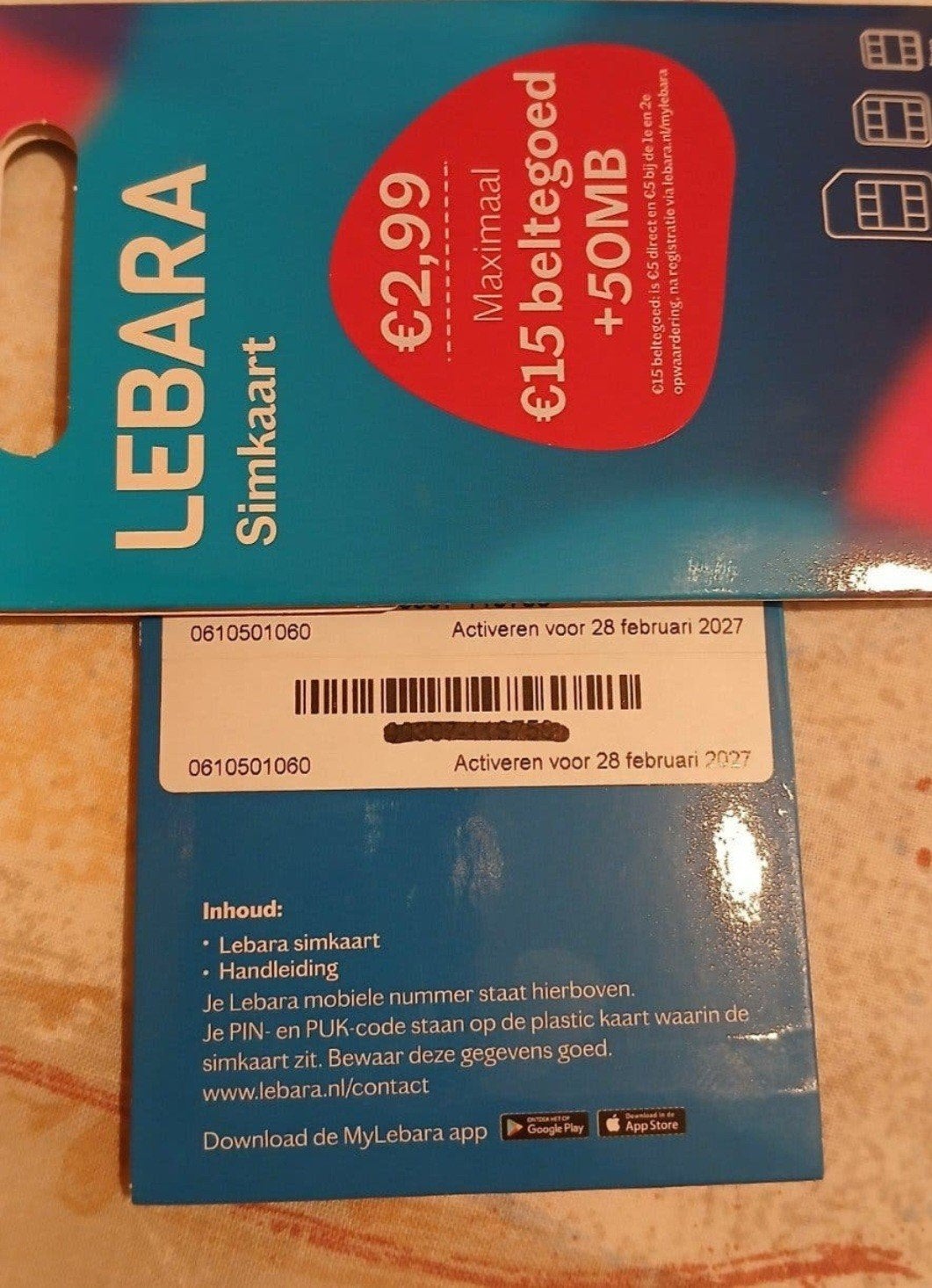 0610501060 MOOI NUMMER LEBARA PREPAID SIMKAART NUMMER, Telecommunicatie, Prepaidkaarten en Simkaarten, Ophalen of Verzenden, Nieuw