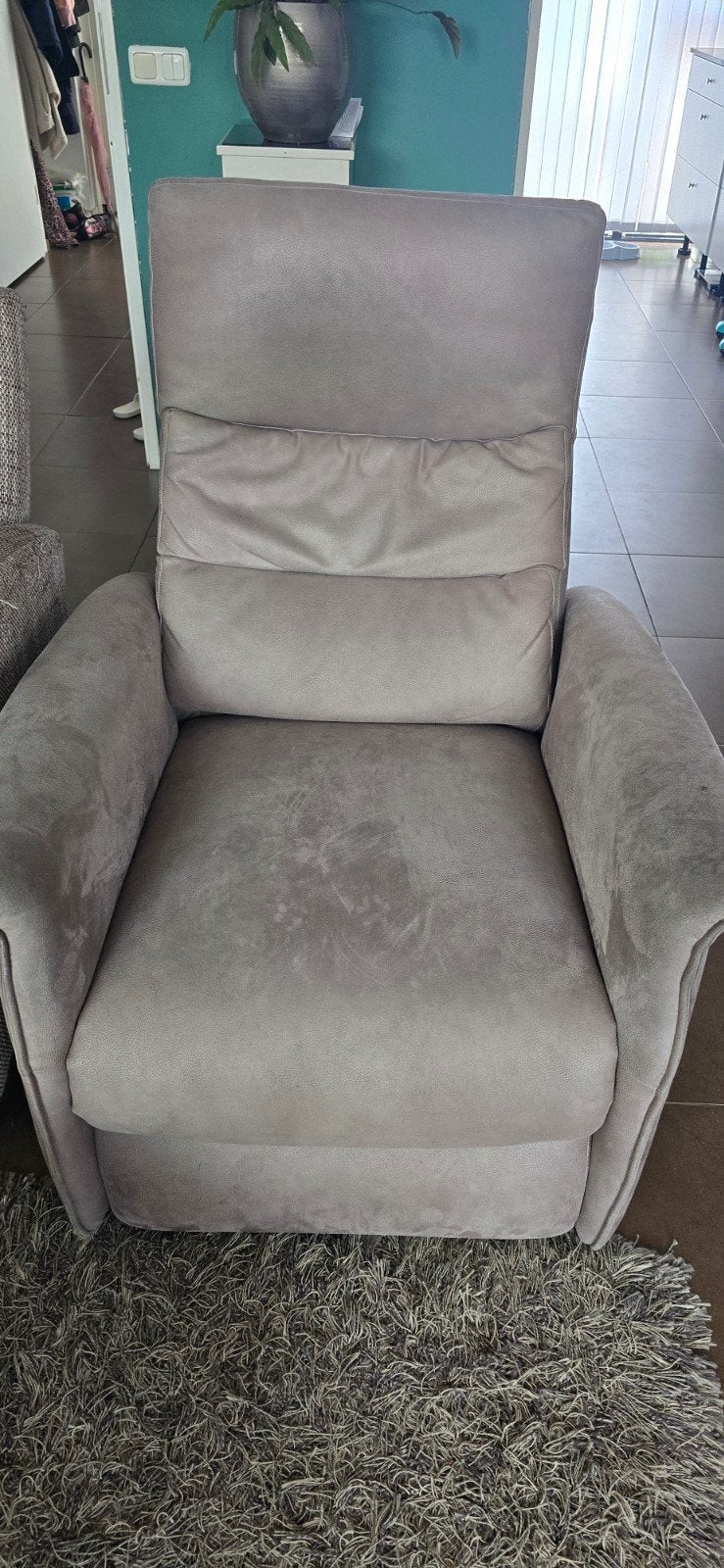 zgan sta op stoel taupe, Huis en Inrichting, Fauteuils, Ophalen, Zo goed als nieuw, Minder dan 75 cm, 50 tot 75 cm