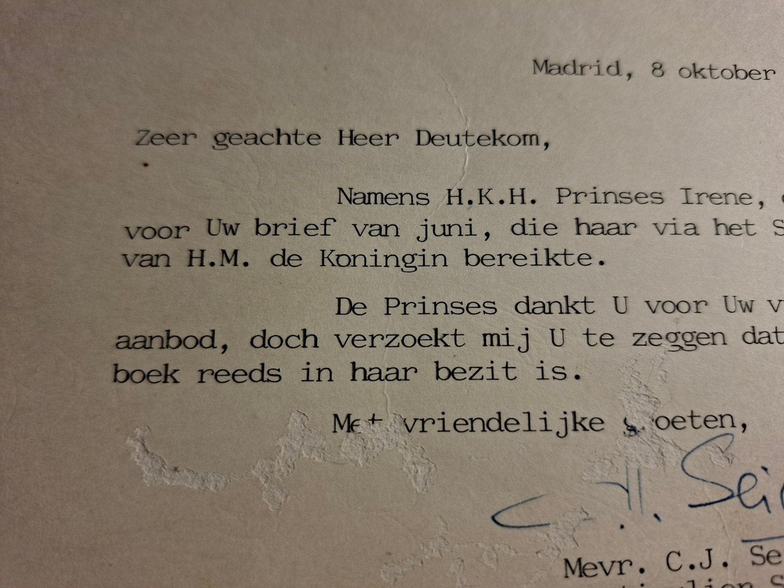 Bedankt briefje Prinses Irene 1980, Verzenden
