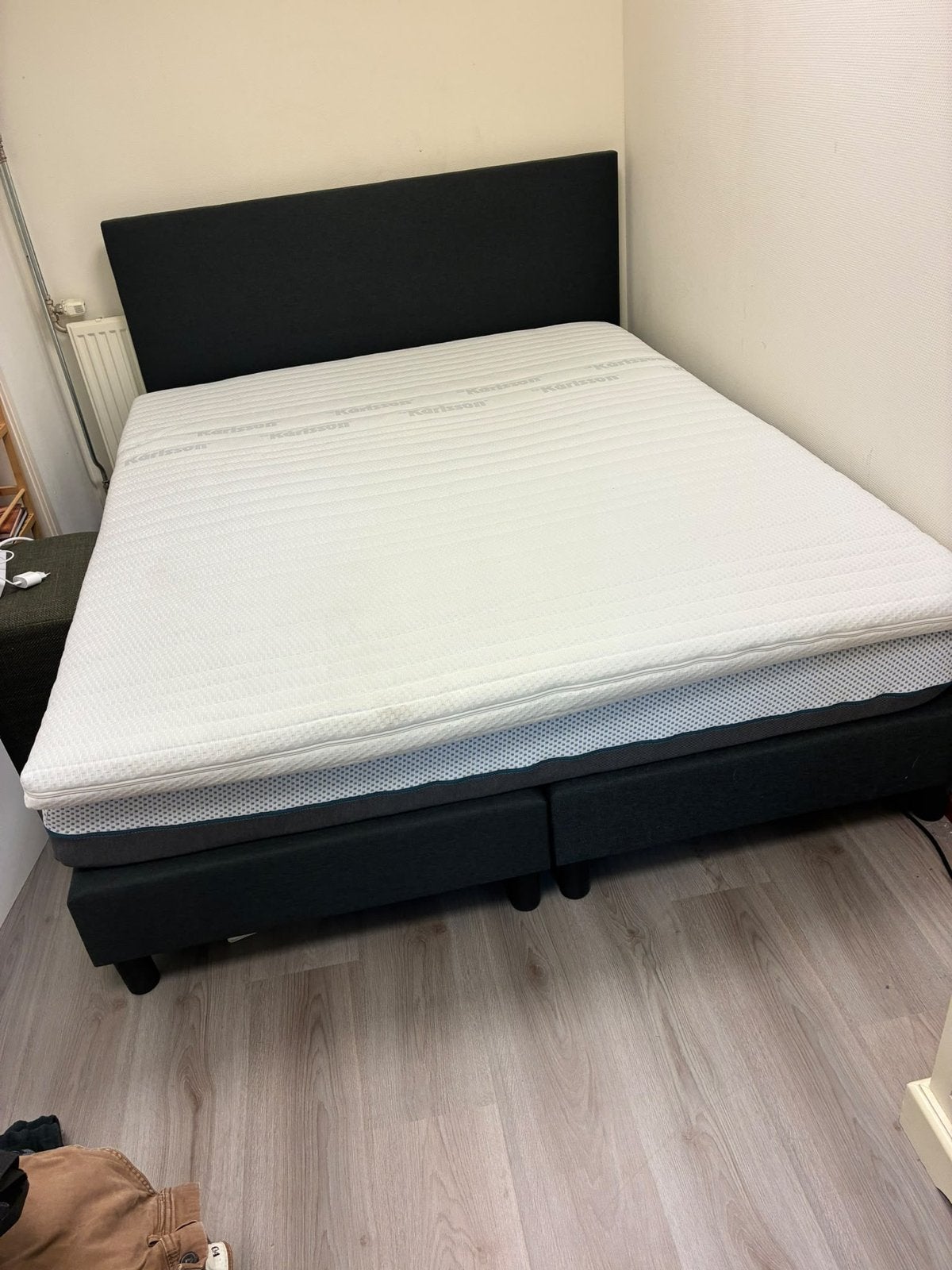 Zo goed als nieuw boxspringbed 160x200 cm, Zwart, Tweepersoons, Ophalen of Verzenden, Zo goed als nieuw