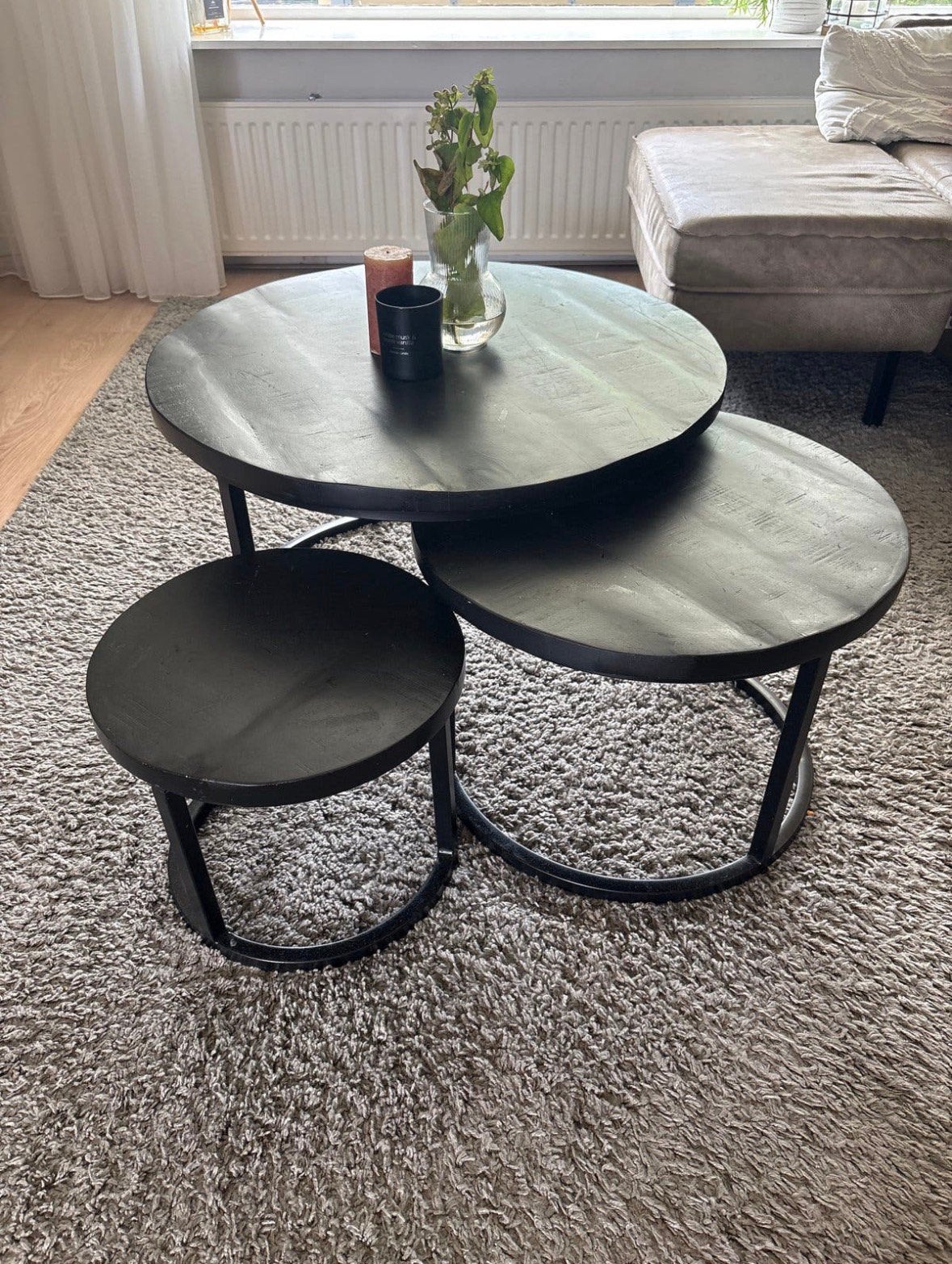 Set van 3 salontafels (mangohout), Ophalen, Zo goed als nieuw, Rond, 50 tot 100 cm