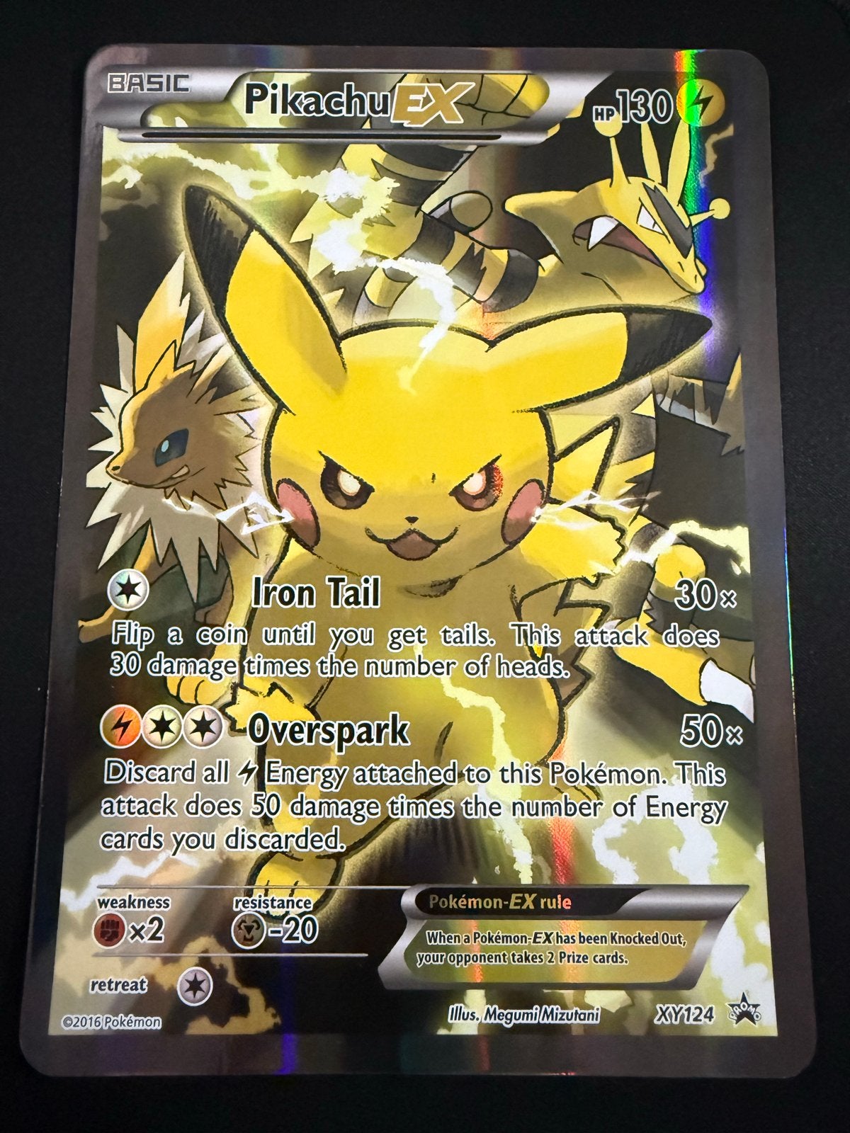 Pikachu EX XY124 oversized Pokémon Kaart - Foil, Ophalen of Verzenden, Zo goed als nieuw, Losse kaart, Foil