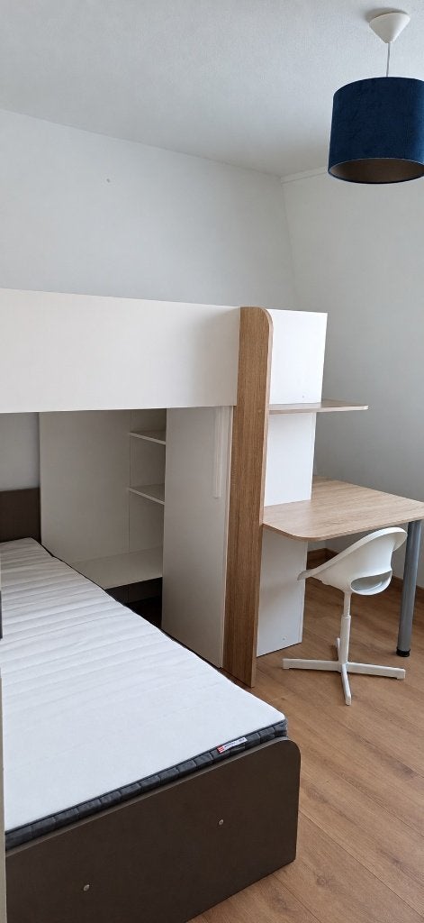 Kinderstapelbed met bureau, kast en lade, matrassen en stoel, Ophalen, 90 cm, 160 tot 180 cm, Tweepersoons