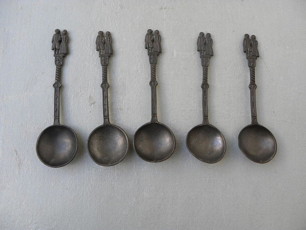 5 tinnen bruidslepels, Ophalen of Verzenden