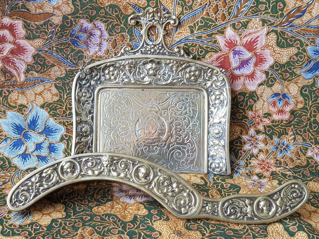 Prachtig antiek koper stoffer en blik uit Frankrijk uit 1870