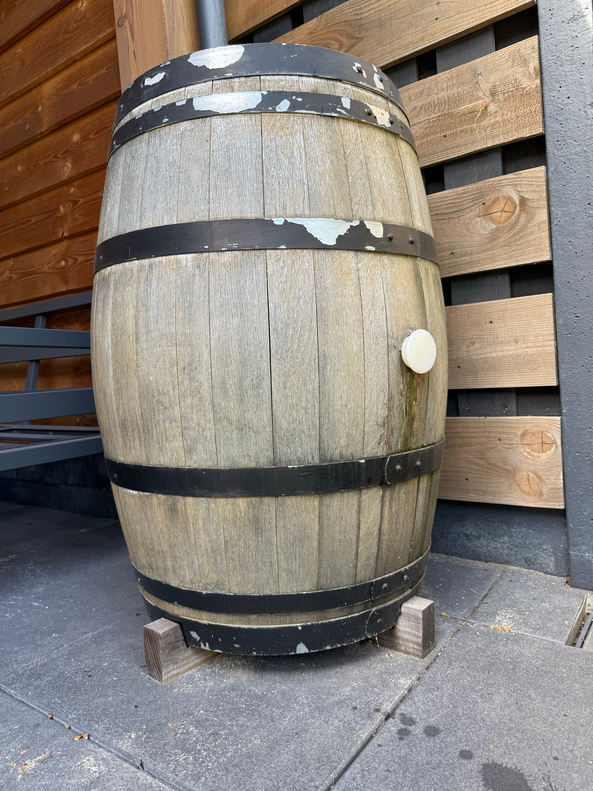 Houten regenton van oud wijnvat – authentiek regenvat 100 cm, Ophalen, Gebruikt