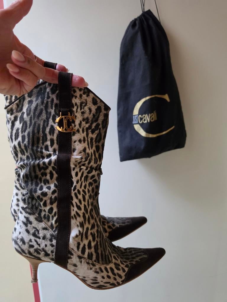 Just Cavalli Vintage Laarzen - Luipaardprint - Maat 40, Overige kleuren, Verzenden, Lage of Enkellaarzen, Zo goed als nieuw