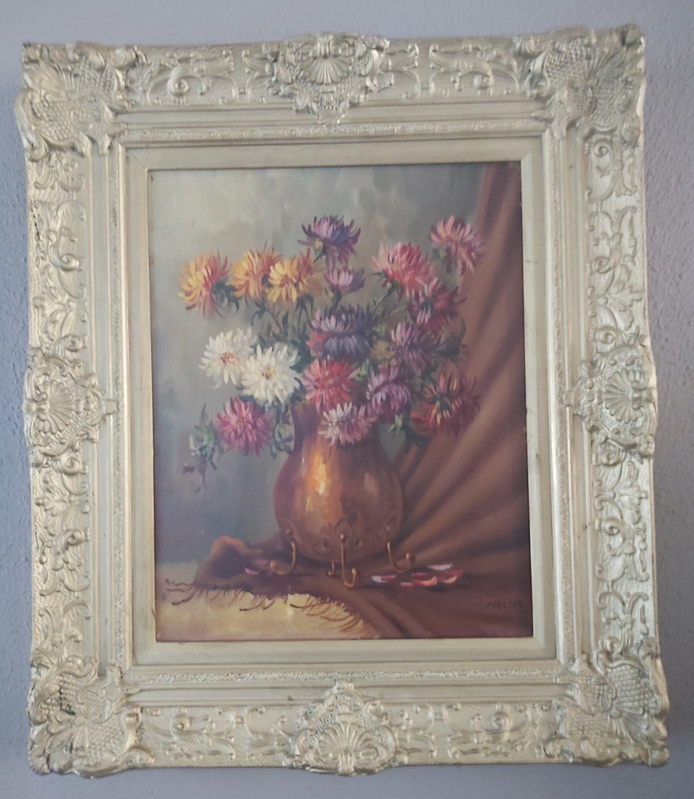 Schilderij in lijst stilleven bloemen gesigneerd, Antiek en Kunst, Ophalen