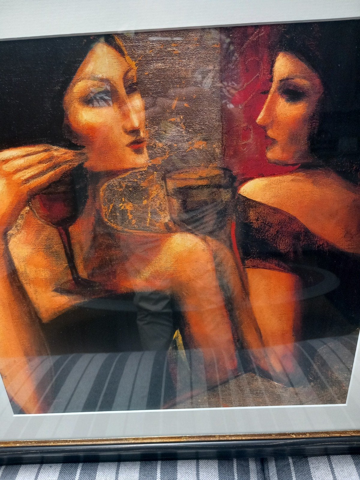 Modern schilderij van twee vrouwen met wijnglazen, Antiek en Kunst, Kunst | Schilderijen | Klassiek, Ophalen of Verzenden