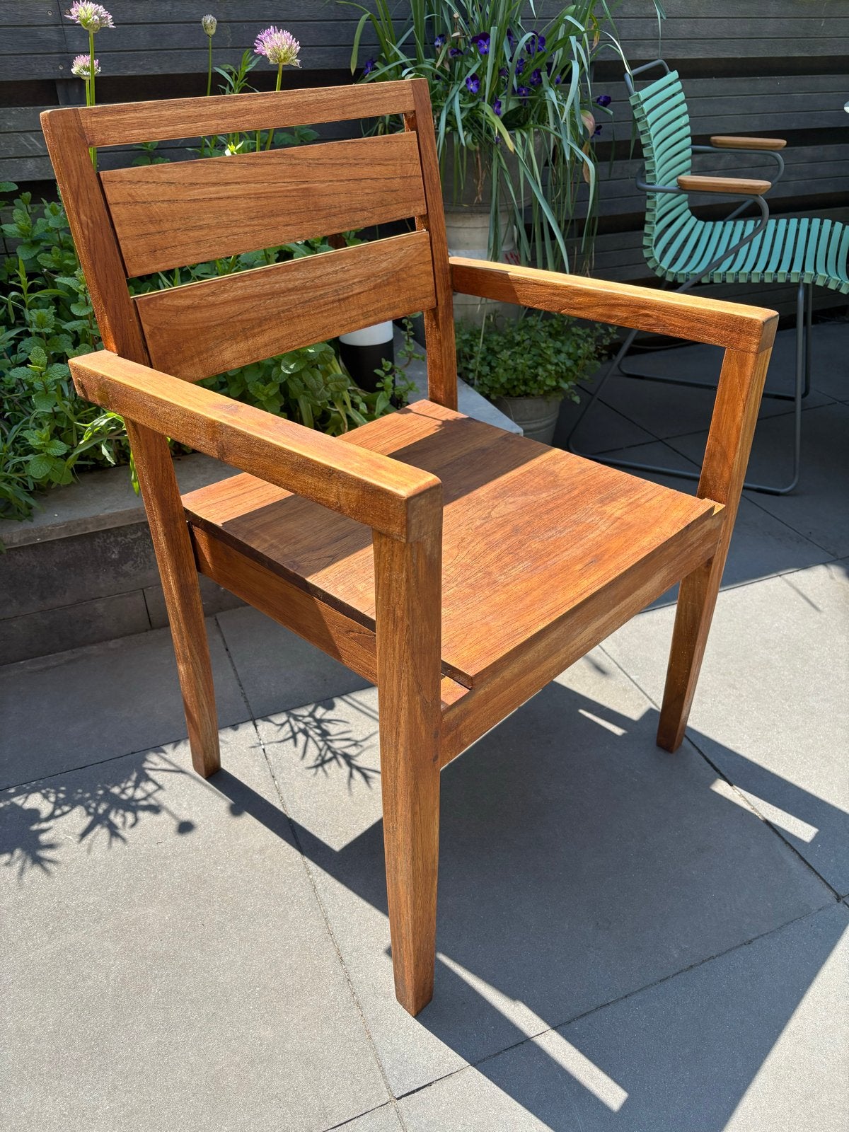 Massief Teak Houten Tuinstoel - ZGA Nieuw, Strak Design, Ophalen, Zo goed als nieuw, Teakhout