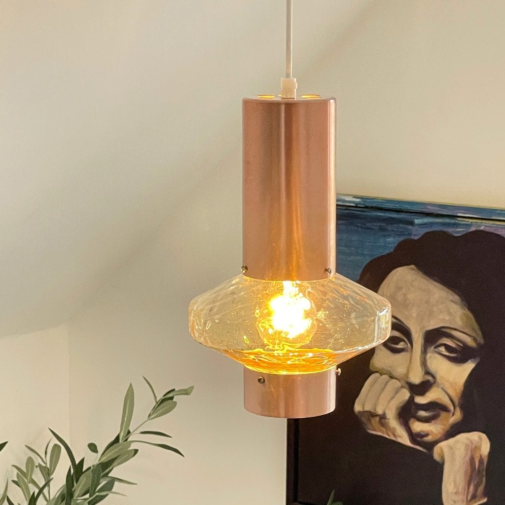 vintage Deens design LAMP koper glas Scandinavie Mid Century, Gebruikt, -, -, Glas