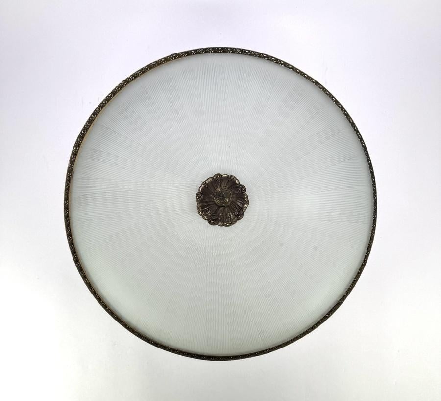 1222. Messing plafondlamp met opaalglas, midden 20e eeuw, Ophalen of Verzenden