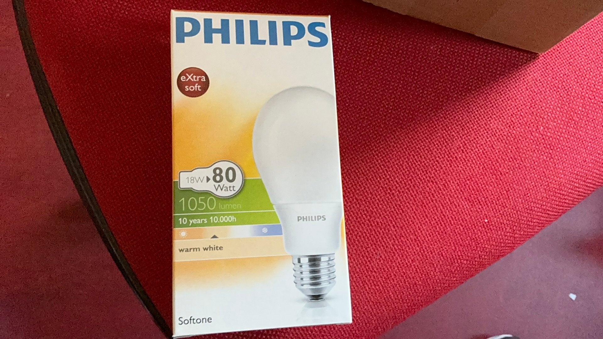 Philips softone 18 watt equivalent 80 watt E 27 warm white, Philips, Nieuw, Spaarlamp, Warm wit