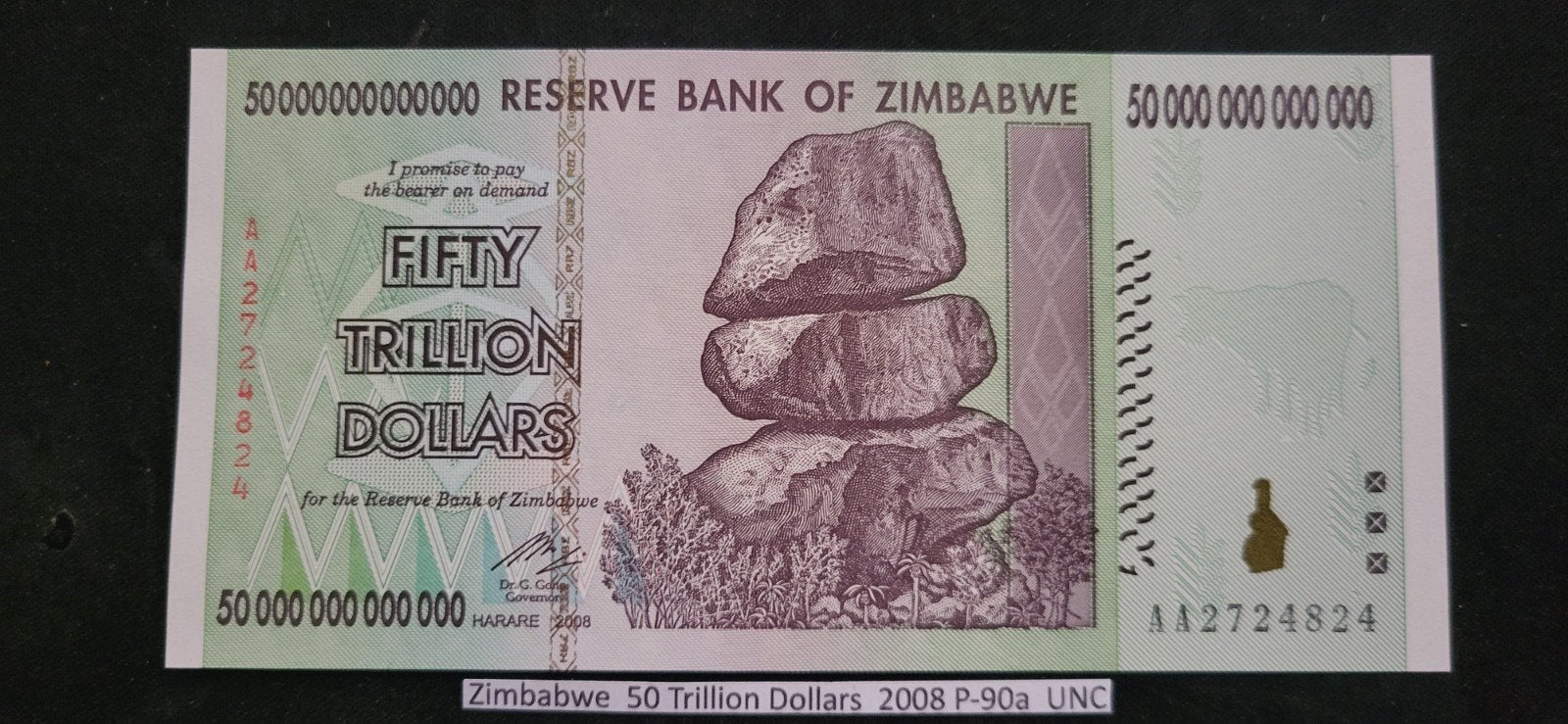 Zimbabwe 50 trillion Dollar 2008 P-90a UNC Bankbiljet, Ophalen of Verzenden