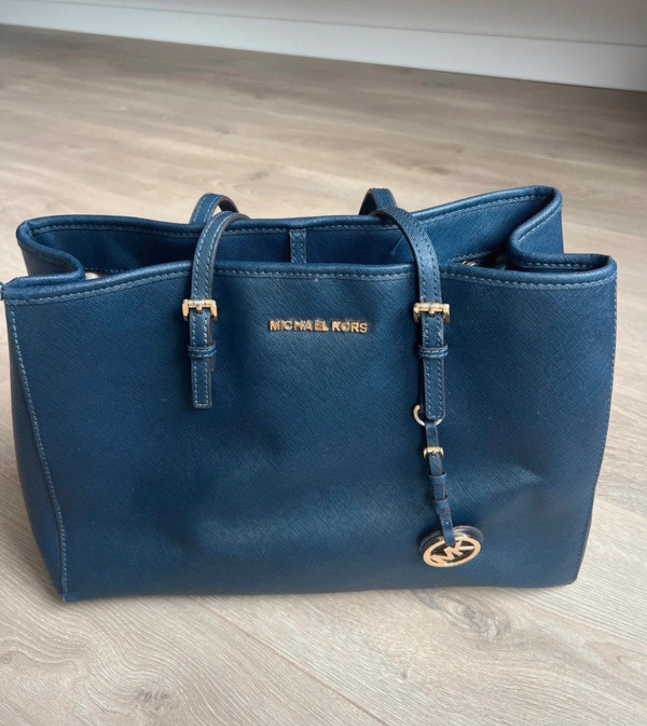 Michael Kors Jet Set Tote donkerblauw, Saffiano leer, 30 cm of meer, Gebruikt, Blauw, Minder dan 35 cm