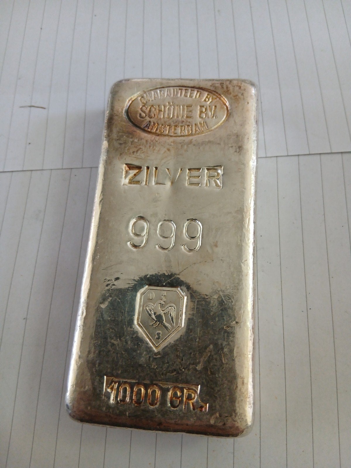 1 Kilo Zilverbaar - Schöne B.V. Amsterdam - Zilver 999, Ophalen, Zilver
