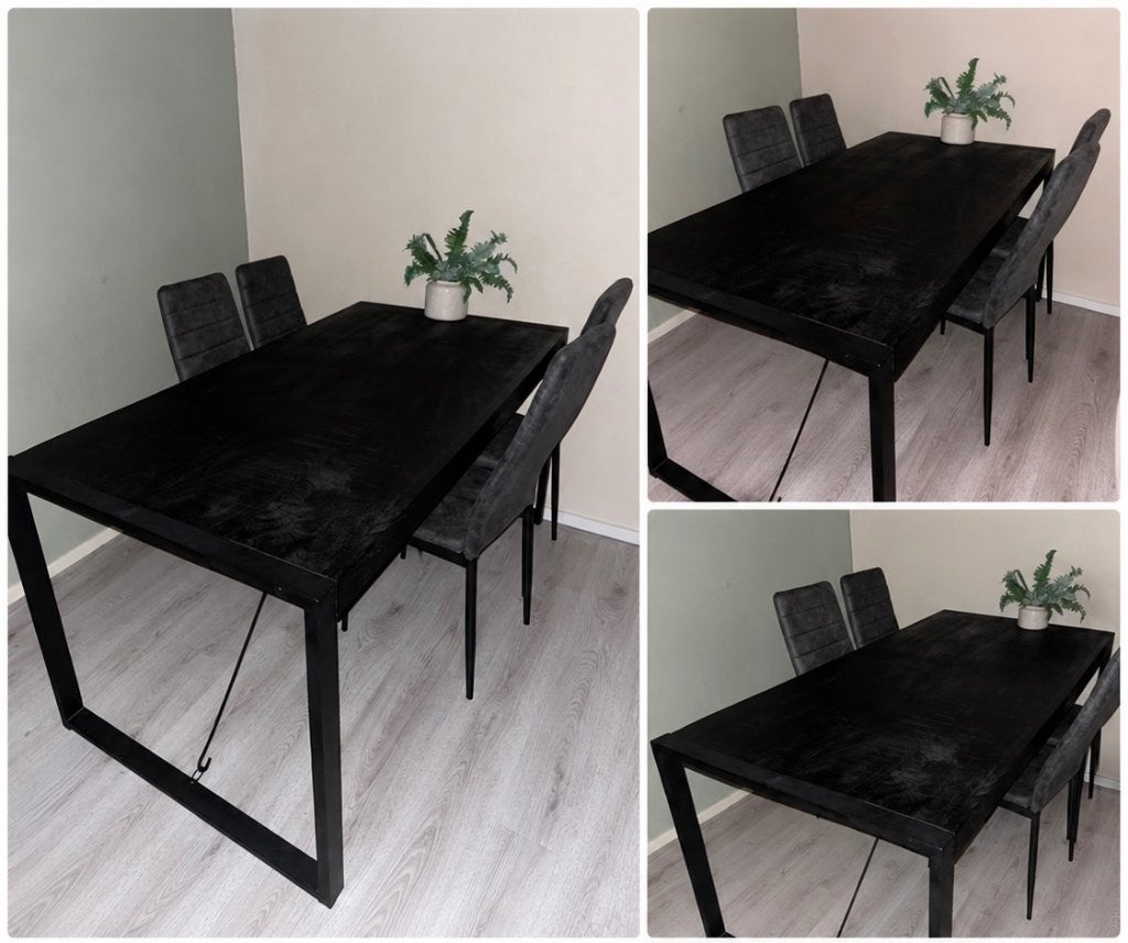 Eettafel 6 personen mangohout, Ophalen, 50 tot 100 cm, Zo goed als nieuw, Vijf personen of meer