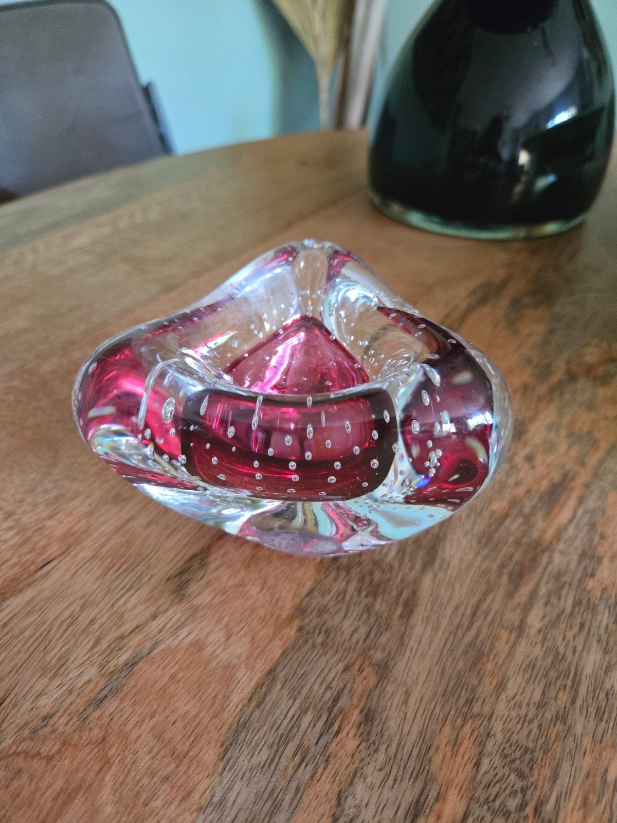 2x Glazen Theelichthouder en Vaasje met Bubbeltj, Huis en Inrichting, Woonaccessoires | Kandelaars en Kaarsen, Ophalen of Verzenden