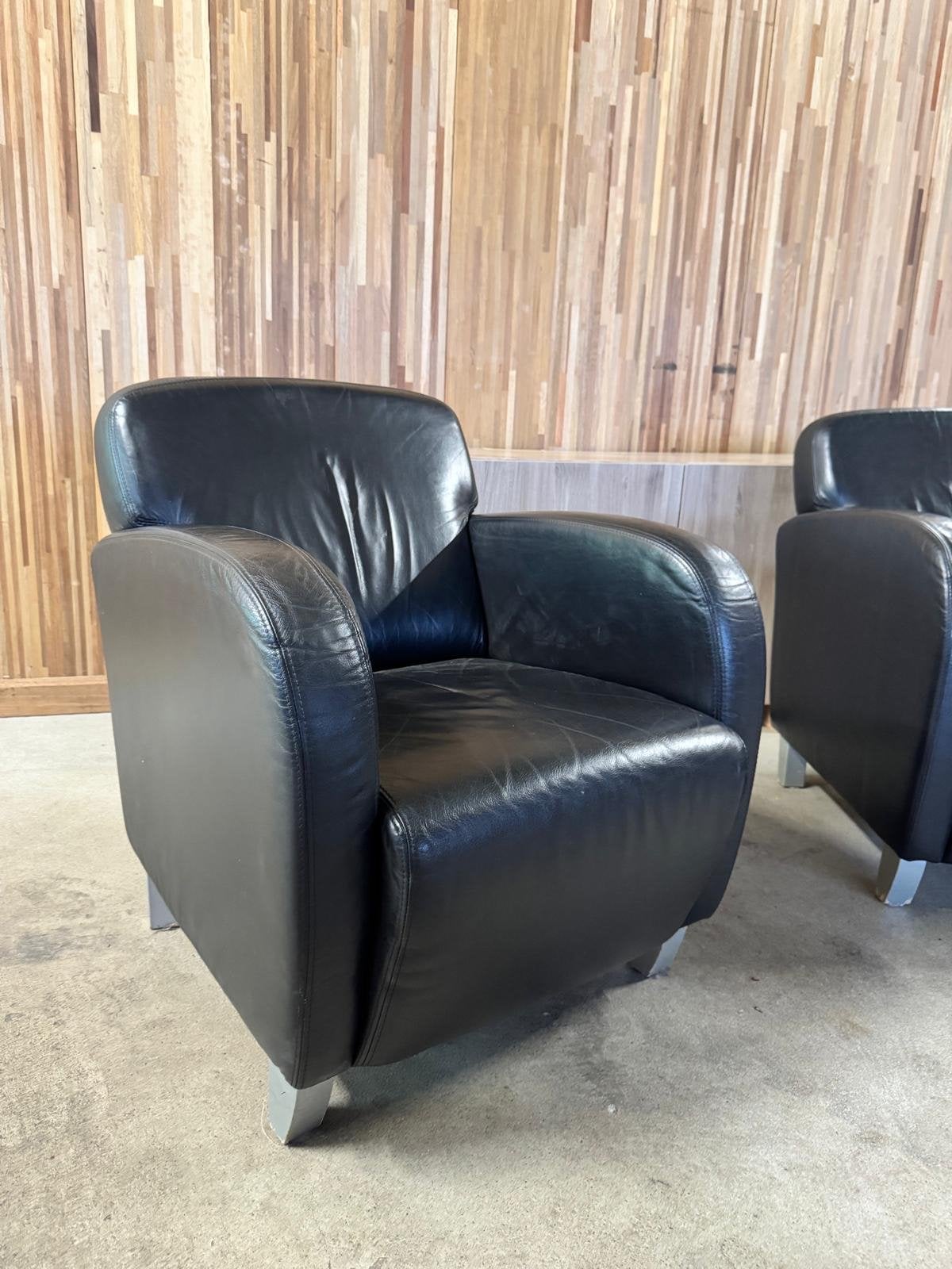 2 Zwarte lederen fauteuils van Montel, Ophalen, Gebruikt, Minder dan 75 cm, Leer