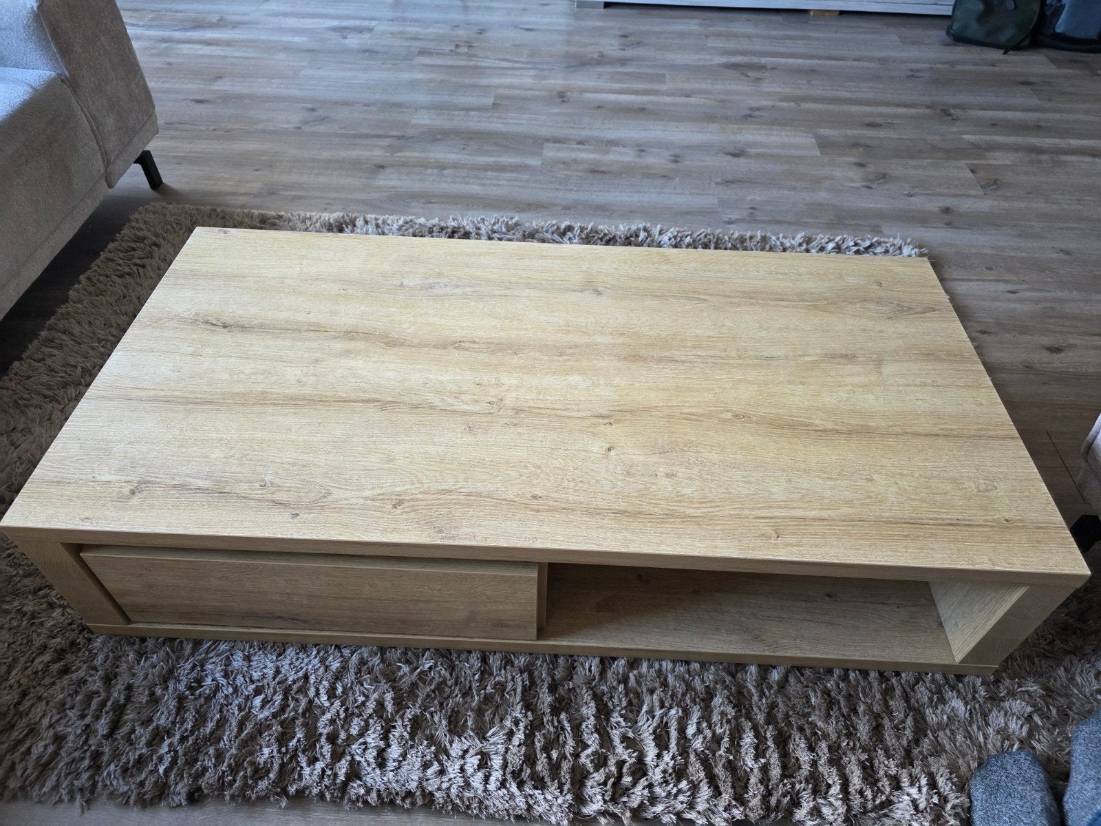 Salontafel met lade - Houtkleurig, Ophalen, 100 tot 150 cm, Modern, Scandinavisch, 50 tot 100 cm