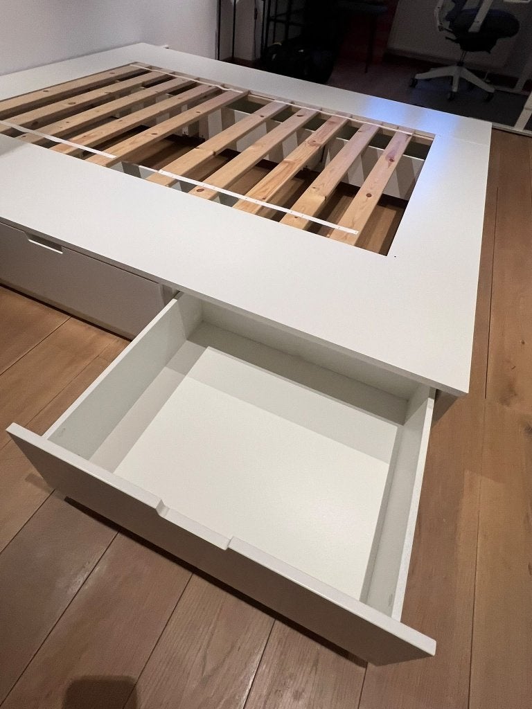 IKEA NORDLI Bed 180x200 cm – Wit – 6 opberglades, Ophalen, Wit, Tweepersoons, Zo goed als nieuw