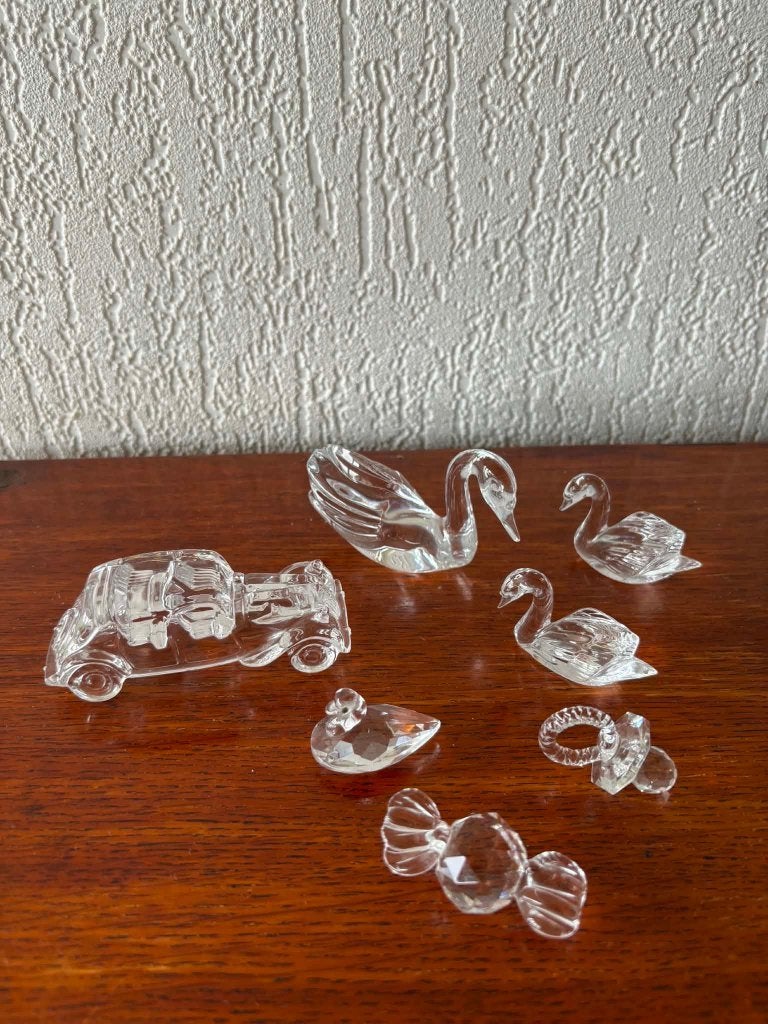 6 kristallen beeldjes en 1 van glas, Antiek en Kunst, Antiek | Glas en Kristal, Ophalen