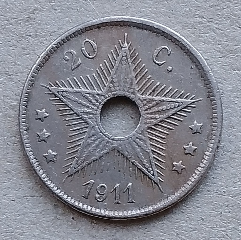 Belgisch Congo, 20 centimes 1911, Postzegels en Munten, Munten | Afrika, Ophalen of Verzenden, Overige landen, Losse munt
