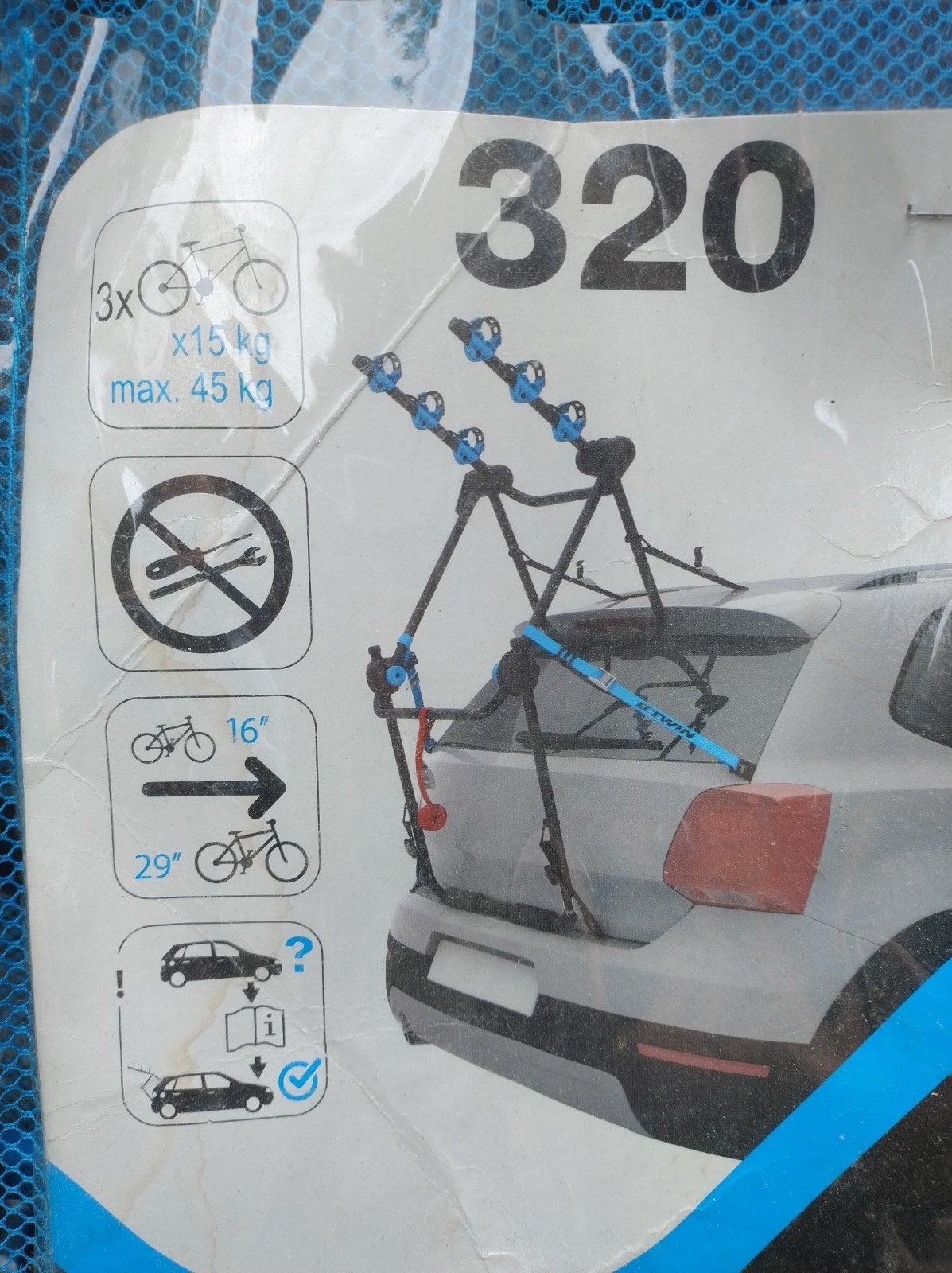 B'Twin 320 Fietsendrager voor 3 fietsen (achterklep), Ophalen, 3 fietsen of meer, Gebruikt, Achterklepdrager