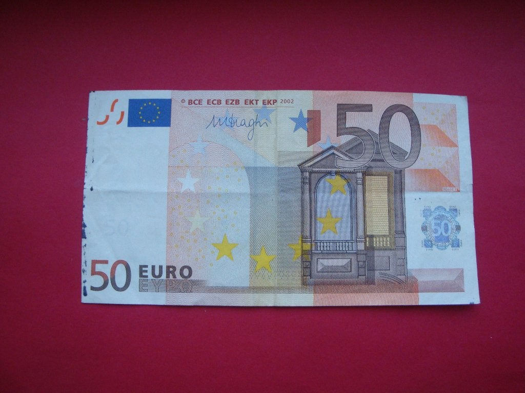Bankbiljet Nederland 50 Euro MISDRUK Draghi 2002., Verzenden, Overige landen, 50 euro, Los biljet