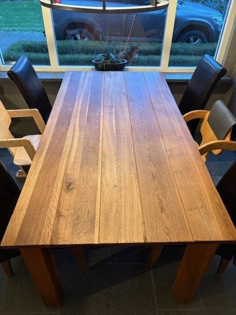 Eettafel eiken landelijk, Huis en Inrichting, Ophalen, Eikenhout, 200 cm of meer, 50 tot 100 cm