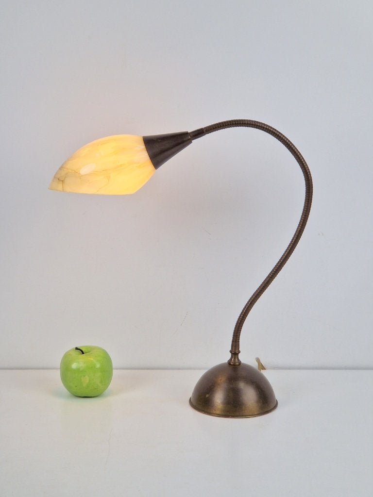 Vintage Art Deco Bureaulamp koper glas ‘50 flex neck, Bureaulamp, Art deco, 45 cm, Glas