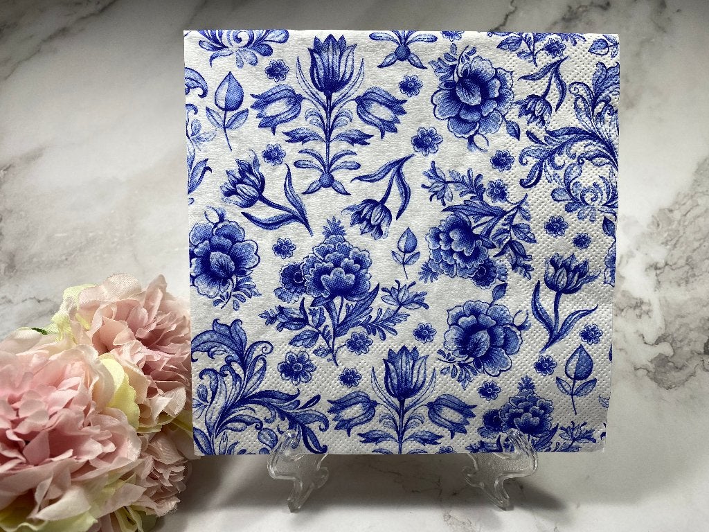 knutsel servet Delfts blauw bloemen 33x33 cm decoupage 282, Ophalen of Verzenden, Nieuw