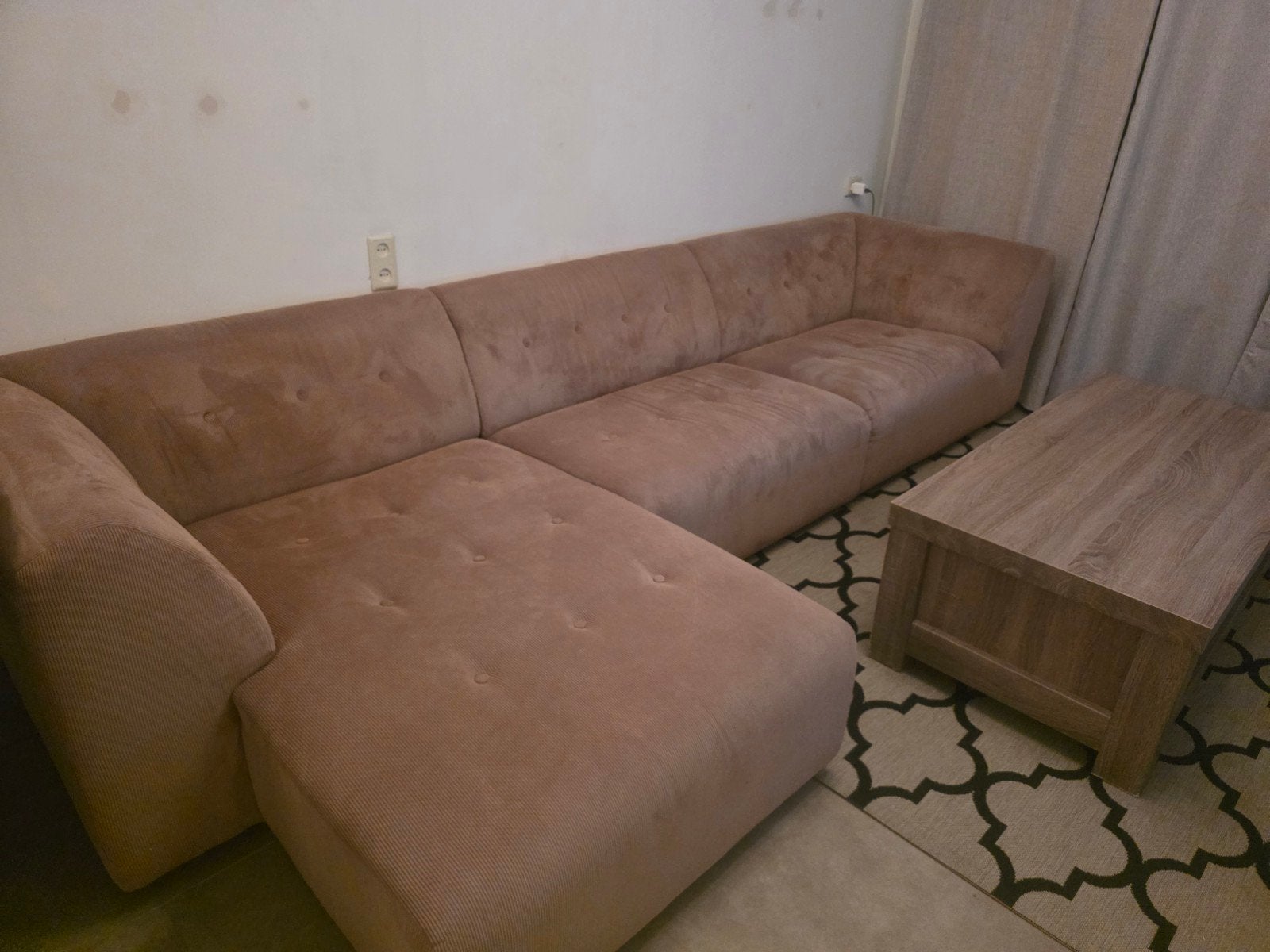 Hoekbank loungebank ribstof - Hoekbank, Huis en Inrichting, Banken | Bankstellen, Modern, Comfortabel, Hoekbank, 300 cm of meer